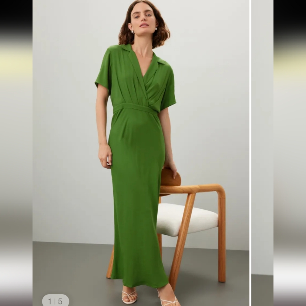 Reformation Green Pleated Wrap Maxi Dress